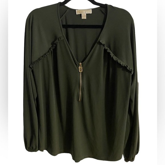 Michael Kors Army Green Long Sleeve Blouse - Picture 1 of 2